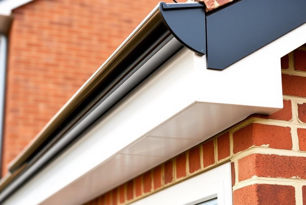 Clean white soffits and fascias with new guttering along a roofline